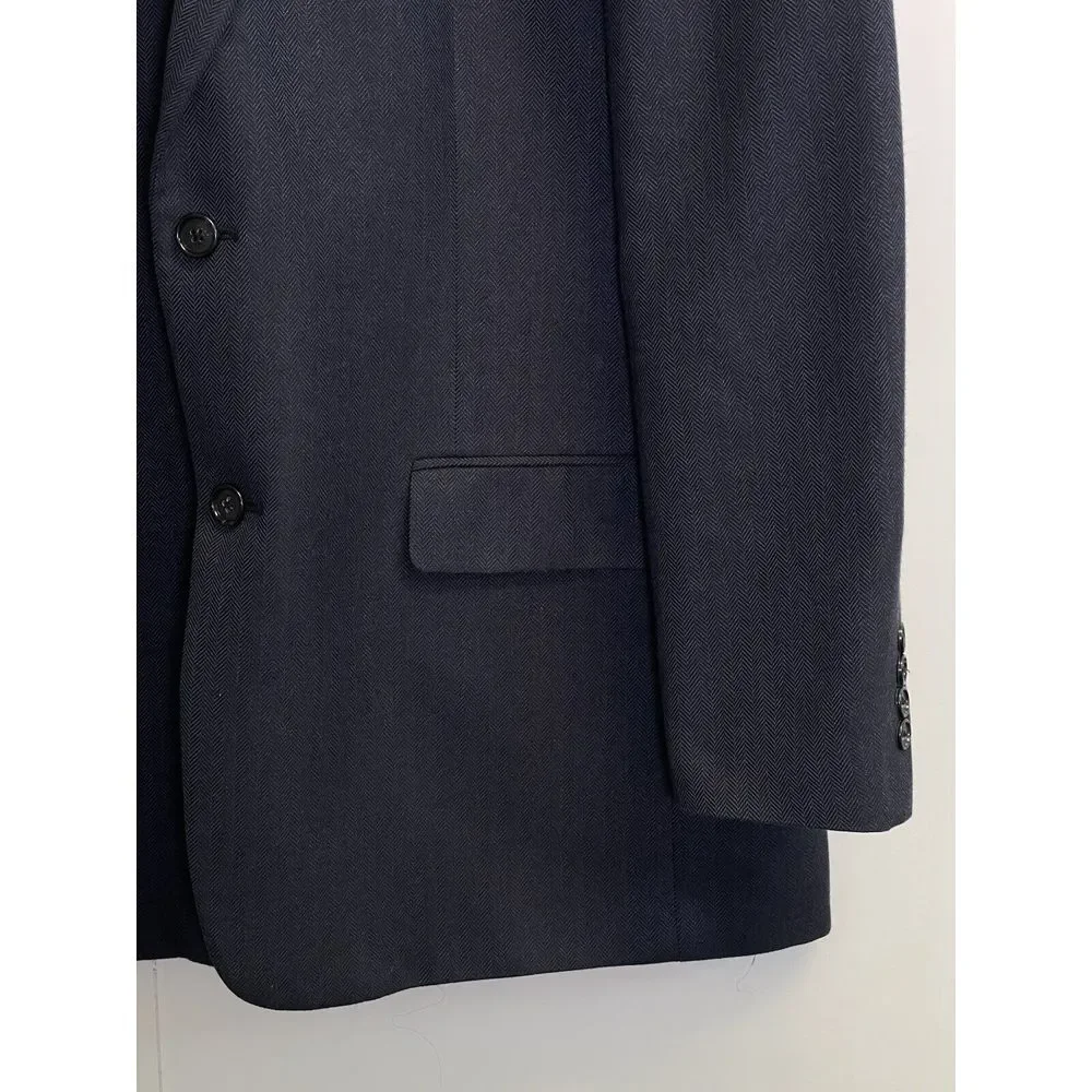 Club Room Mens 44L Navy Blue Blazer Herringbone Poly Blend Sport Coat‎ Jacket